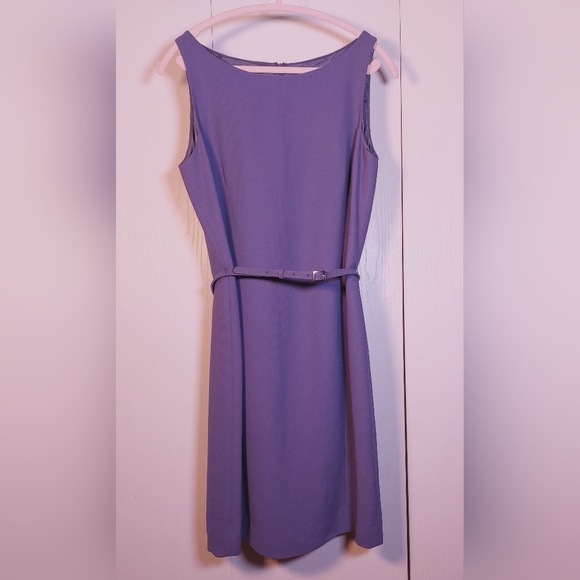 Casual Corner Purple Sleeveless Belted Sheath Dress Size 12 Lined Career Slit - Picture 14 of 14